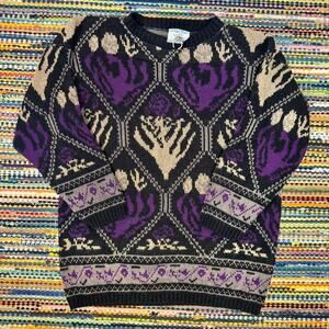 College Point Purple and Black Multicolor Knitted-like Sweater